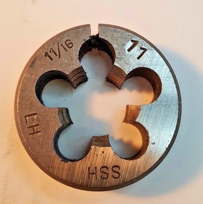 Round Threading Die, 11/16"-11, Left Hand, HSS, Adjustable, 1-1/2" OD, New