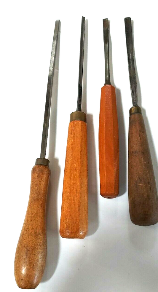 Vintage Carving Chisels 4pcs. Assorted 9/64" x 6-3/4" Strt., England & 3 Curved