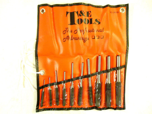 T&E 10 Piece SAE Roll Pin Set, # J8910, 3/32" - 1/2", H/D Vinyl Roll Up Pouch.