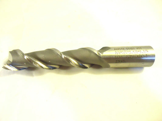 End Mill, Hanita, Made in Israel, 2 Flute, 7/8” x 3 ½” LOC, HSS, NEW.