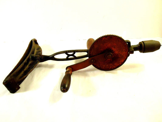 Vintage Goodell Pratt Two-Speed Breast Drill with Leather Strap Breast Plate.