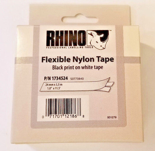 DYMO Rhino Flexible Nylon Industrial Label Tape 1" x 11-1/2 Feet - Black & White