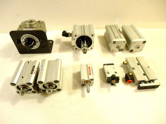 SMC – Humphrey Pneumatic Cylinders and Valve, 9 pcs, 1 Lot, Used.