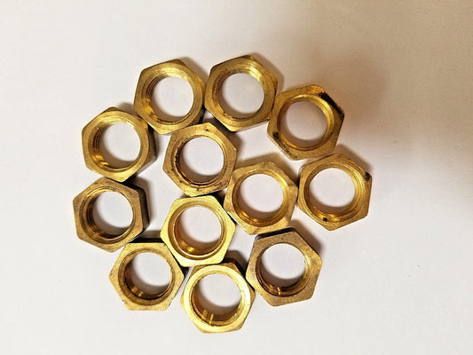 Brass Hex Nut,1/4" NPS, 18TPI,11/16" wide x 1/4" high, 12  Pieces, Pre-Owned