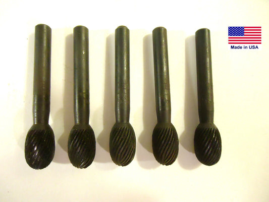 Grobet 1/4" Shank Rotary File, 5 pcs, Ground From Solid Pc of Steel, Oval Shape