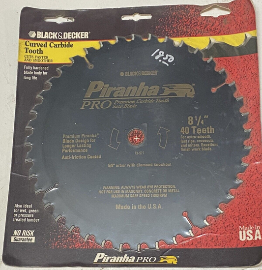 Black & Decker Piranha Pro, 8-1/4”, 40 Teeth, Curved Carbide, Premium Saw Blade.