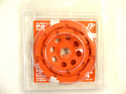 Pearl Abrasive Co. P2 PRO-V 4" Double Row Cup Diamond Grinding Wheel, 5/8"-11