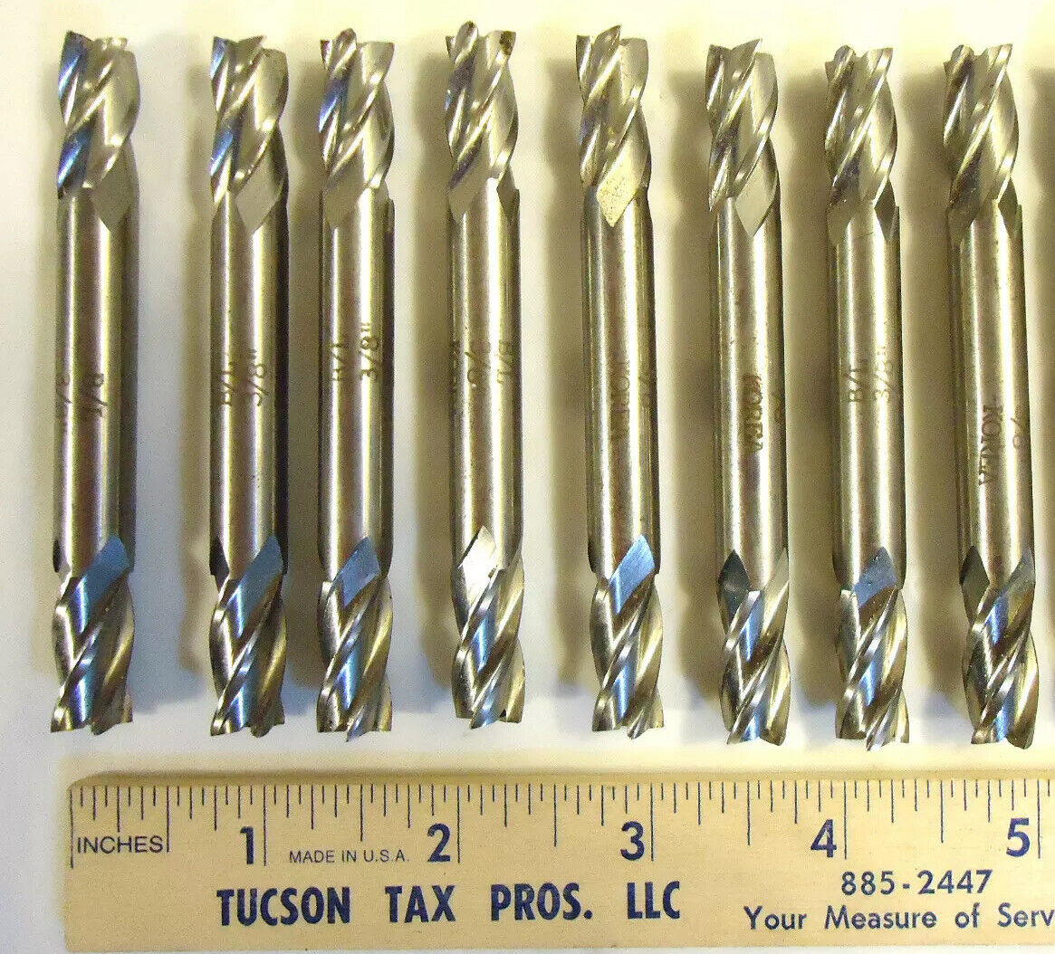 End Mills, 3/8” Double Ended, Four Flute, Non-Center-Cutting, 8pcs, 1 Lot.