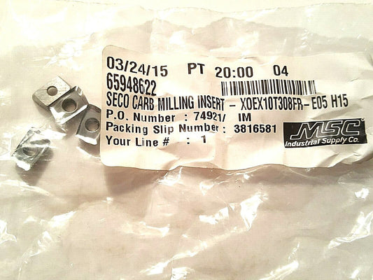 SECO  Carbide Milling Inserts 4pcs. XOEX10T308 E05 Grade H15 , MSC #65948622