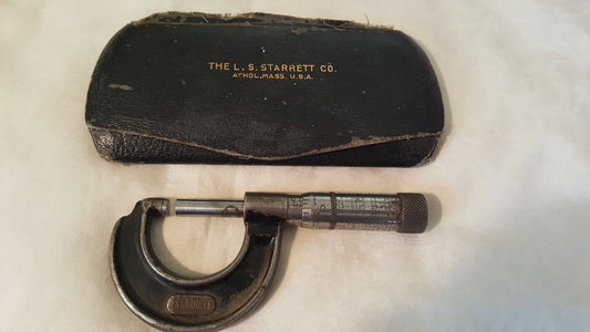 Vintage THE L.S. STARRETT CO. 0-1" Outside Micrometer, .001", Eyeglass Case