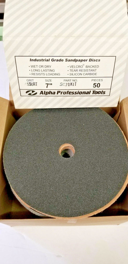 Silicon Carbide 7" Sanding Discs, Marble, Granite 7 Grit Ass't, 50pcs, Velcro(R)