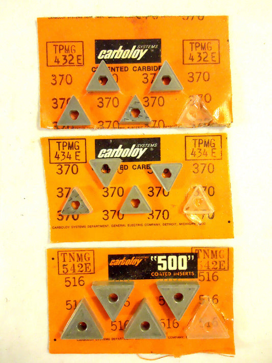 Carboloy Carbide Inserts 12 Pcs, Negative and Positive Rake NEW.