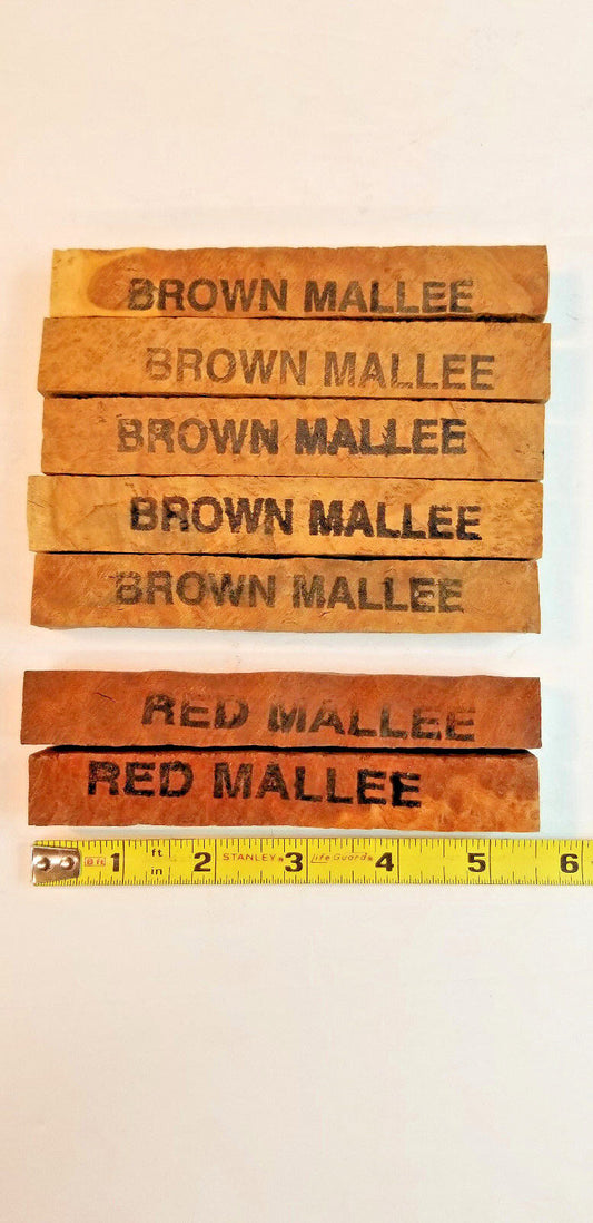 Pen Blanks, Brown Mallee 5 Pcs, Red Mallee 2 Pcs, Appx 3/4" Square 5-1/4" Long